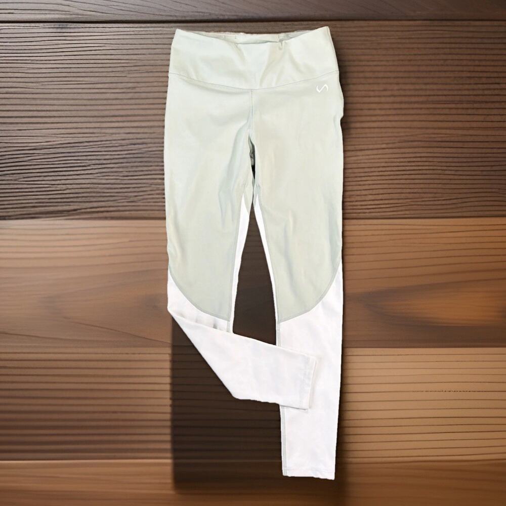 TLF Sz L Leggings Sage Green White Colorblock High Rise Yoga Gym Activewear